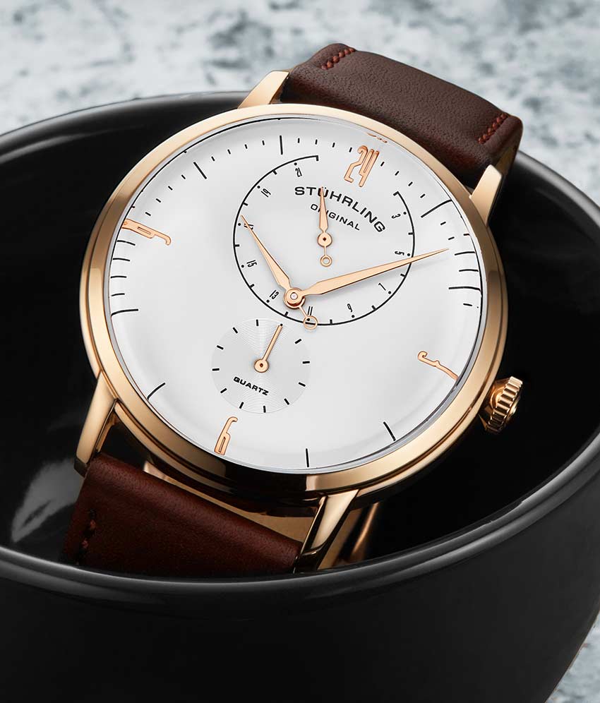  White Dial / Rose Case / Brown Band